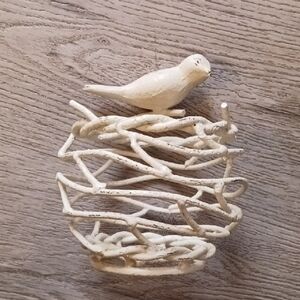 Shabby Chic Rustic Ivory Bird Nest Sculpture